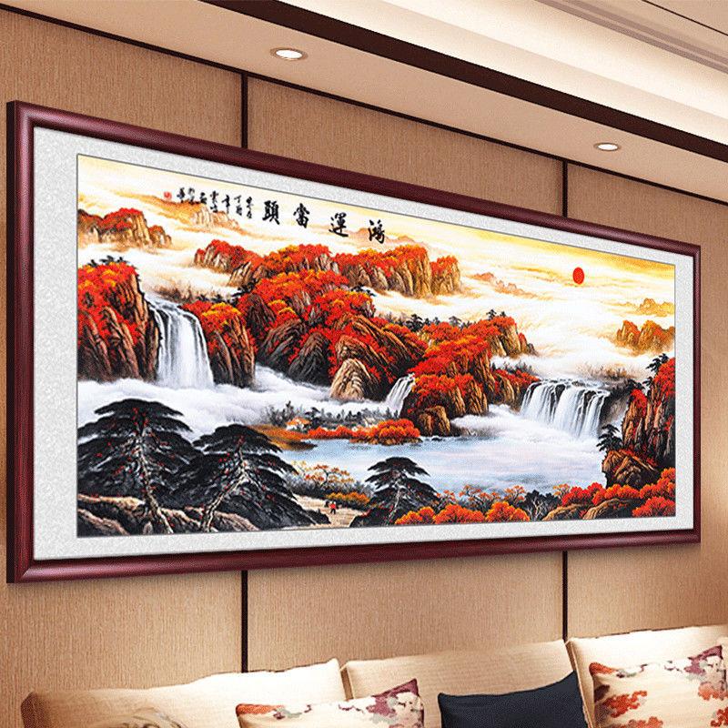 鸿运当头国画山水画客厅装饰画沙发背景墙招财风水画办公室挂画