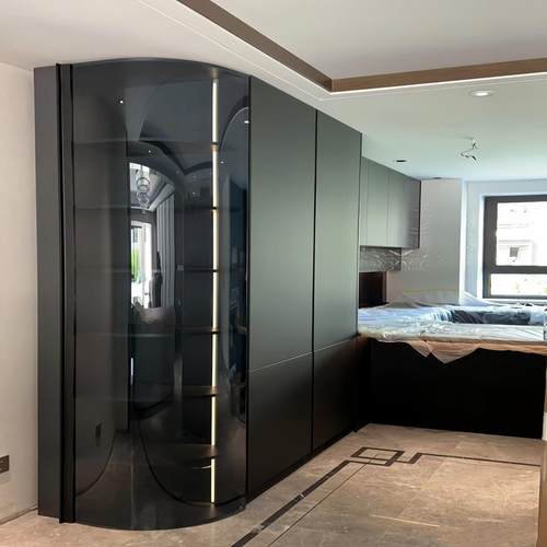 弧形柜子门定制玻璃转角衣柜半圆门玻璃洒柜三角形柜门定制加工厂