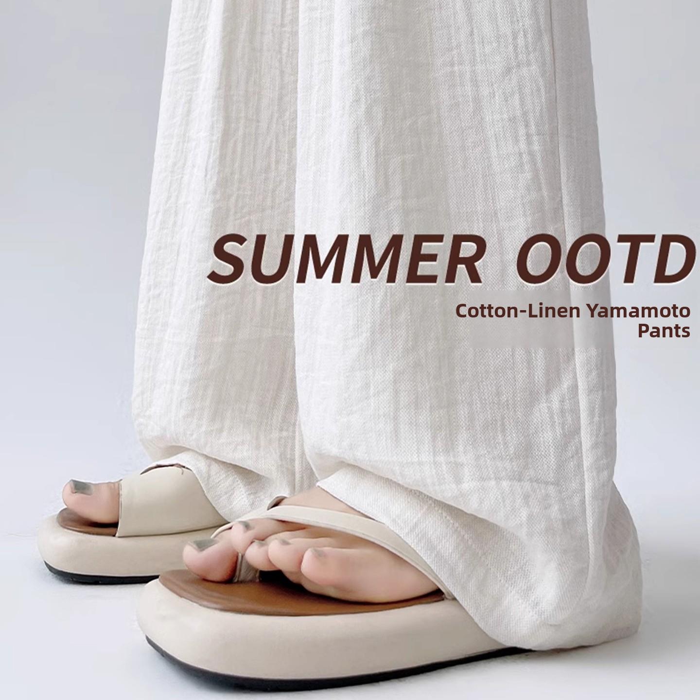 孕妇裤夏季薄2025新拉绳风格非拉伸亚麻底阔腿裤夏季穿