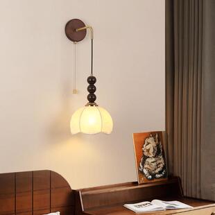 中古卧室床头护眼灯法式花纹布艺走廊过道玄关民宿背景墙吊线壁灯