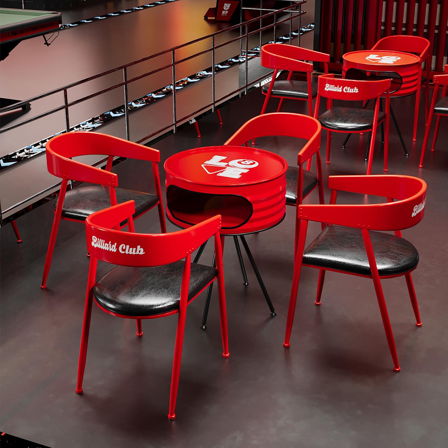 工业风桌椅组合商用餐饮奶茶店健身房台球厅休息区圆桌铁艺洽谈桌