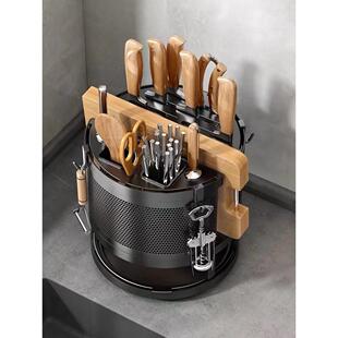 十八子作厨房旋转刀架置物架菜刀筷子笼砧板一体多功能收纳架子刀