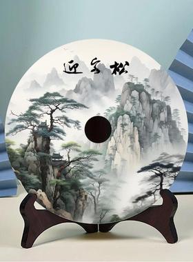 德式轻奢玉石平安扣迎客松摆件入户玄关办公室前台装饰品客厅边柜