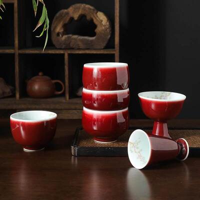 手绘霁陶瓷茶杯景德镇手工杯郎红主人红钧窑茶具单个茶器功夫品茗