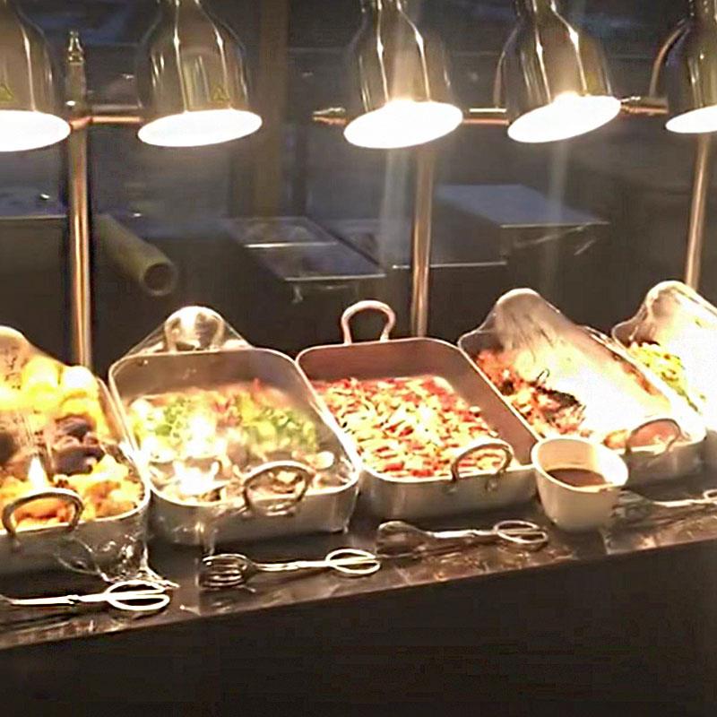 方形食物盒铝焗盘高身双耳铝烤盘海鲜大拼盘自助餐带大理石保温灯