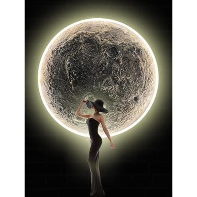 浮雕月球壁灯3D立体灯网红背景墙走廊定制装饰手工圆形月亮壁画灯