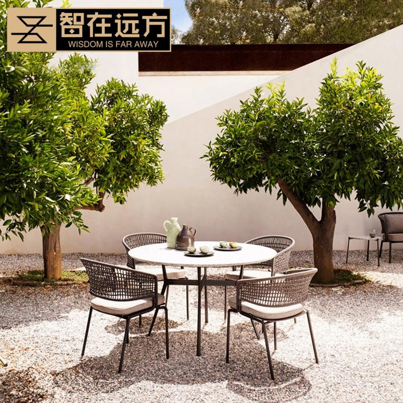 户外庭院休闲藤椅室外奶茶店咖啡厅简约藤编外摆桌椅茶几防水防晒