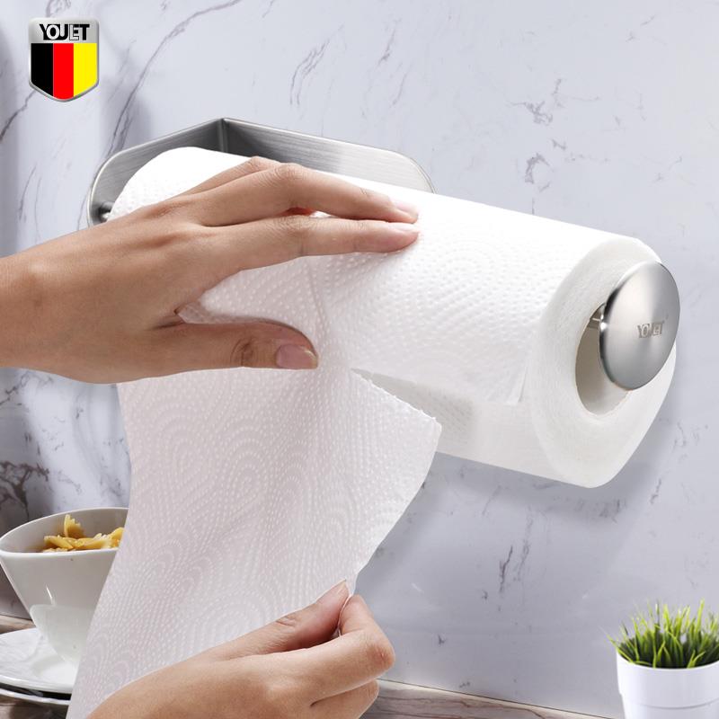 YOULET304厨房纸巾架 免打孔厨房用纸架创意 不锈钢立式置物纸架