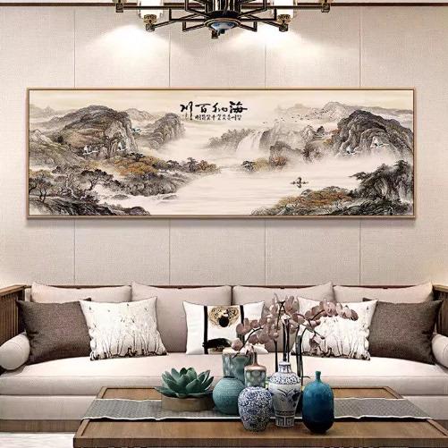 新中式山水装饰画中国风客厅沙发背景墙壁画办公室挂画国画风水画