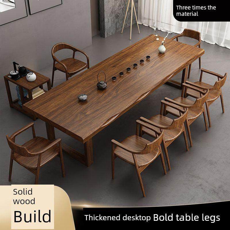 实木茶桌会议桌客厅中式桌椅组合办公室商用洽谈桌长方形大板茶桌