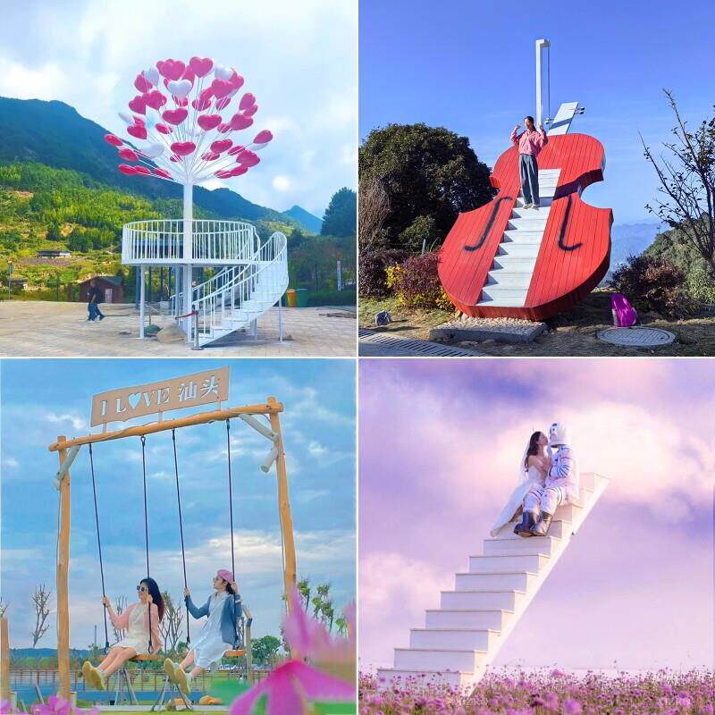 户外景区网红天梯摆件步行街打卡商场热气球云朵秋千爱心座椅雕塑