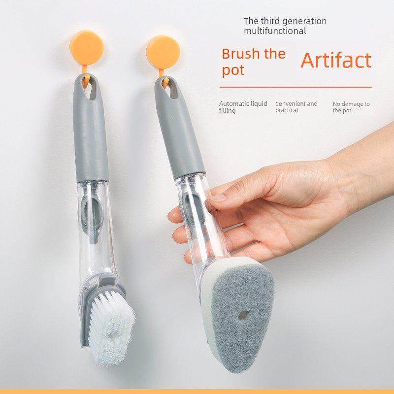 锅刷人工洗碗家用厨房清洁刷自动加液锅刷海绵洗碗硅胶长柄刷,家庭/个人清洁工具,加液刷,淘宝优惠券,粉丝福利购,淘宝优惠卷