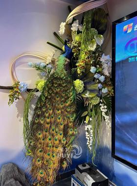 【精品】彷真蓝孔雀动物摆件家居装饰鸟类标本模型真羽毛摄影道具