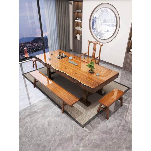 整板实木大板茶桌椅组合新中式原木茶几办公室功夫泡茶台茶具一体