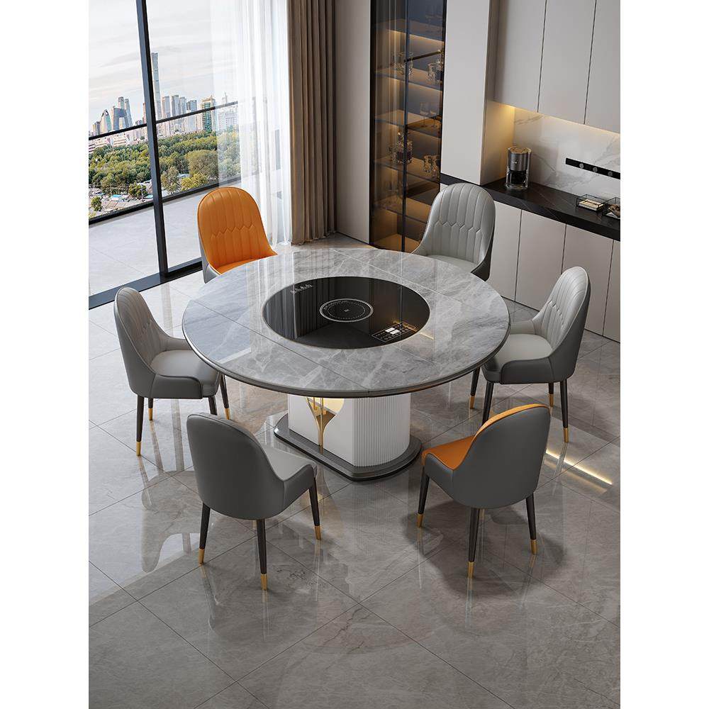 新款岩板智能语音伸缩折叠餐桌椅家用暖菜板带转盘电磁炉高端圆桌,住宅家具,岩板餐桌,淘宝优惠券,粉丝福利购,淘宝优惠卷