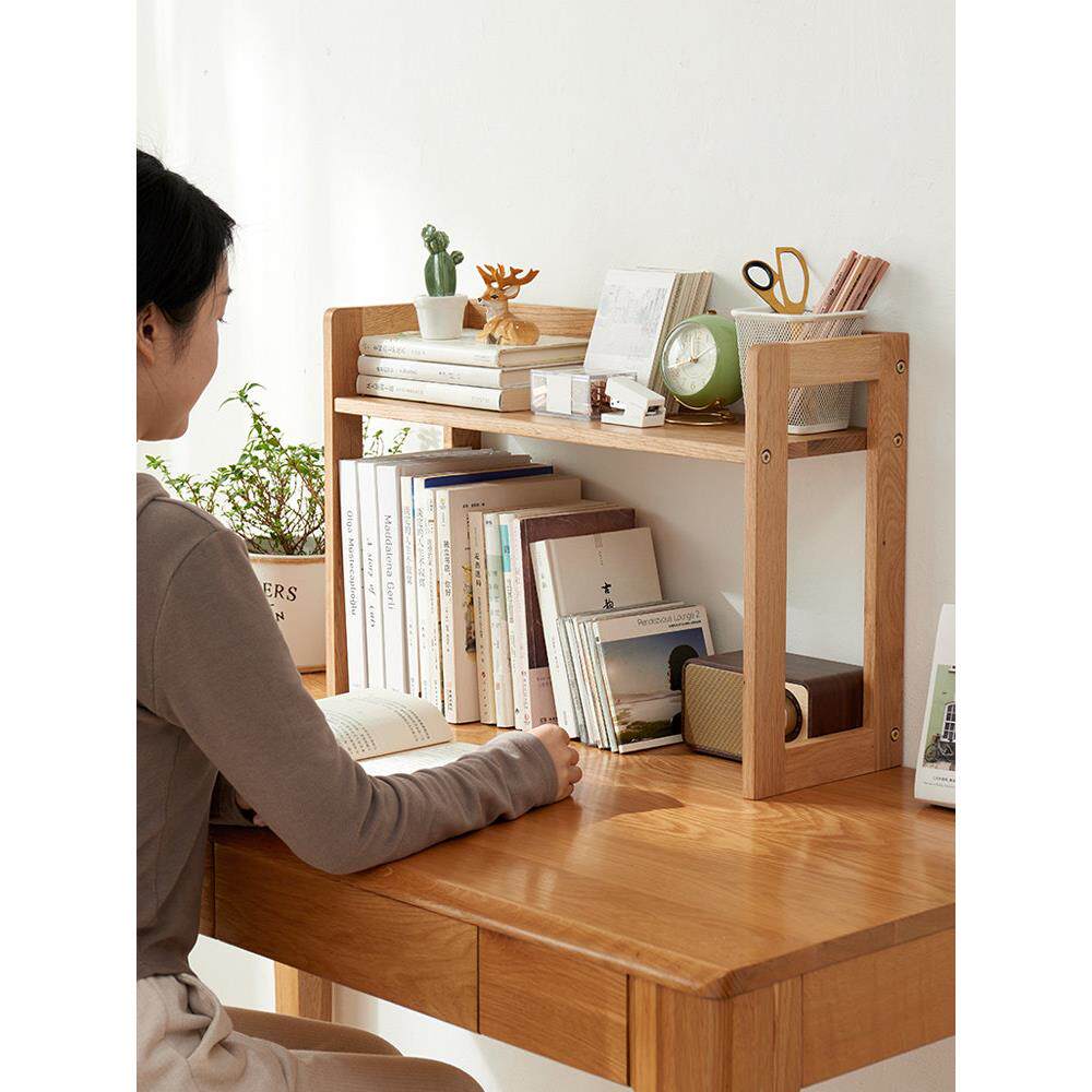 桌面书架实木书桌收纳置物架桌上木质双层办公室工位简易小收纳架