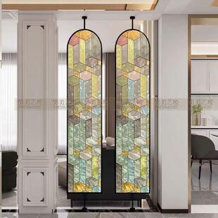 入户玄关隔断现代简约手工掐丝珐瑯彩不锈钢旋转艺术玻璃屏风2025