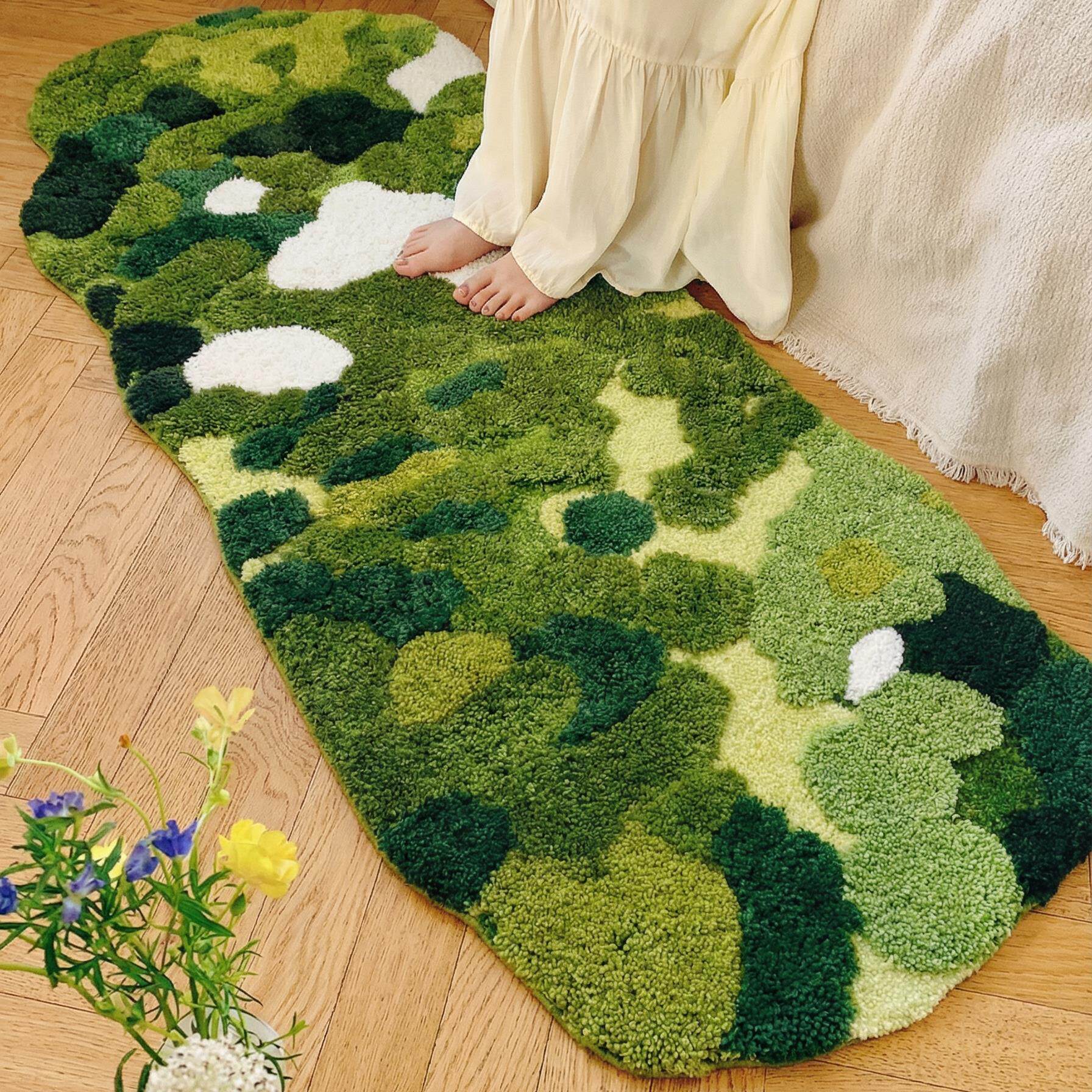 森林苔藓地毯卧室床边毯新款长条毛毯垫房间地垫加厚毛绒床前脚垫