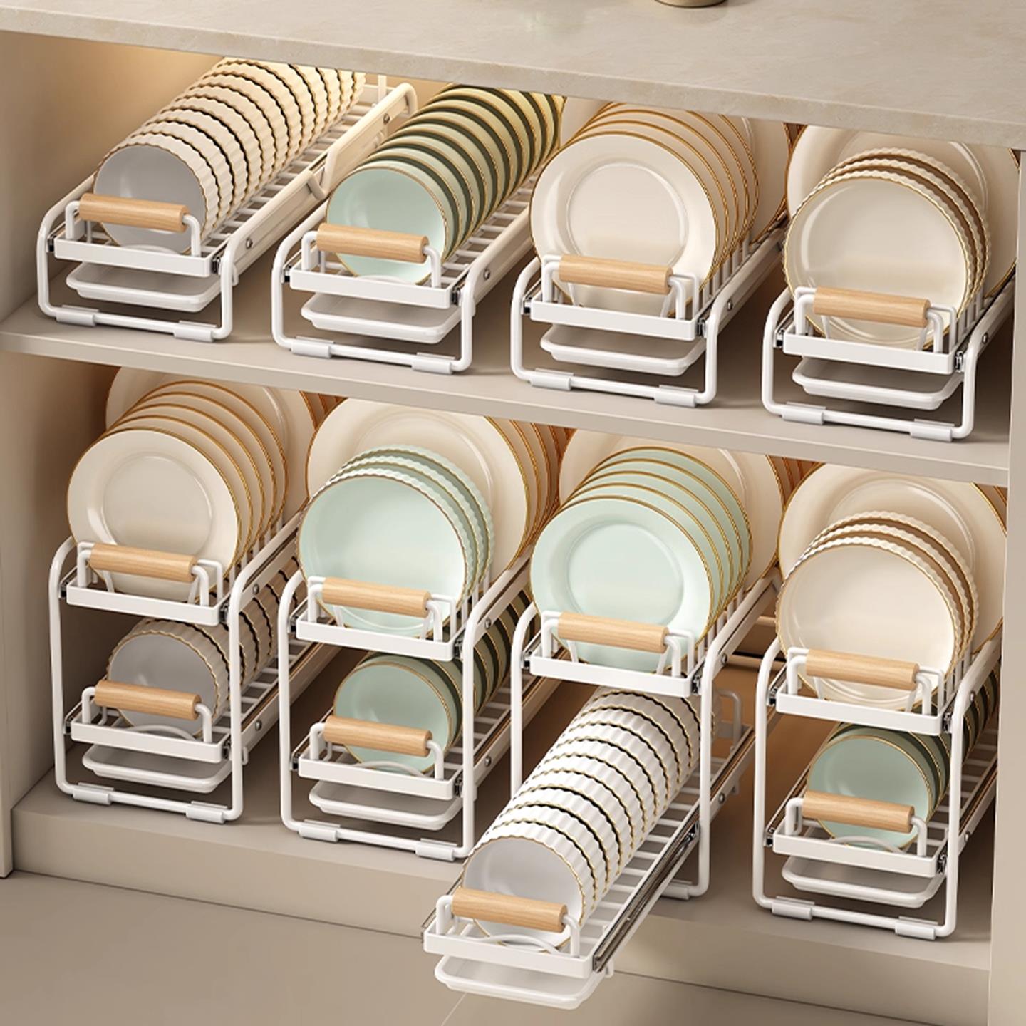 德国厨房柜抽屉内置碗架抽拉碗碟架橱柜拉篮碗篮碗盘收纳架置物架