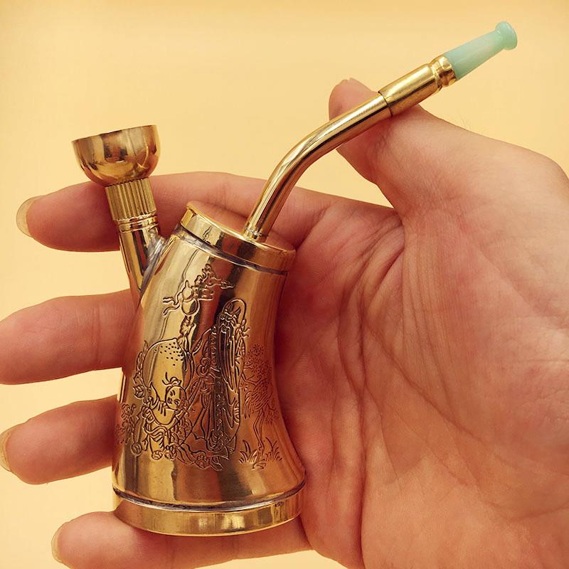 高端黄铜便携式两用水管纯铜管过滤器水烟袋两用男士烟嘴爸爸