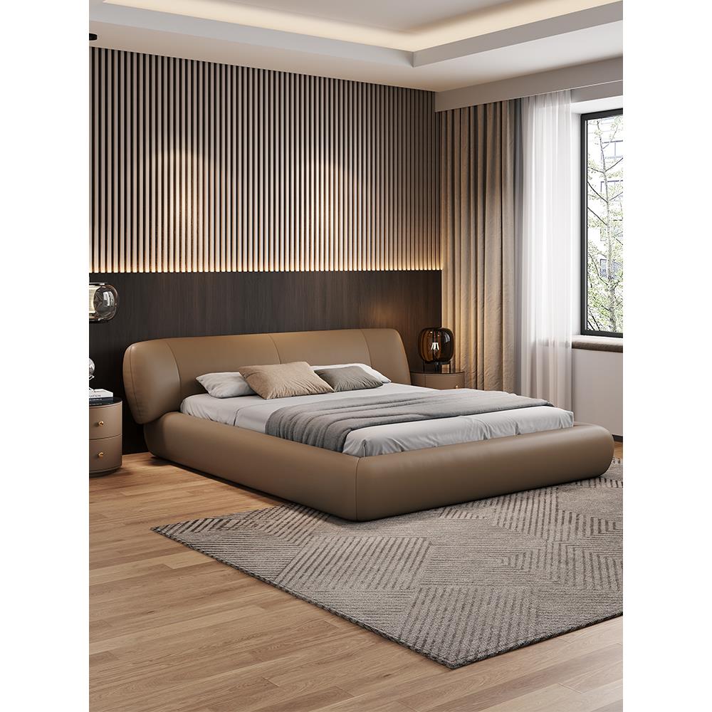 迪美尔环抱真皮床现代简约主卧大床高端收纳婚床储物双人棕色床