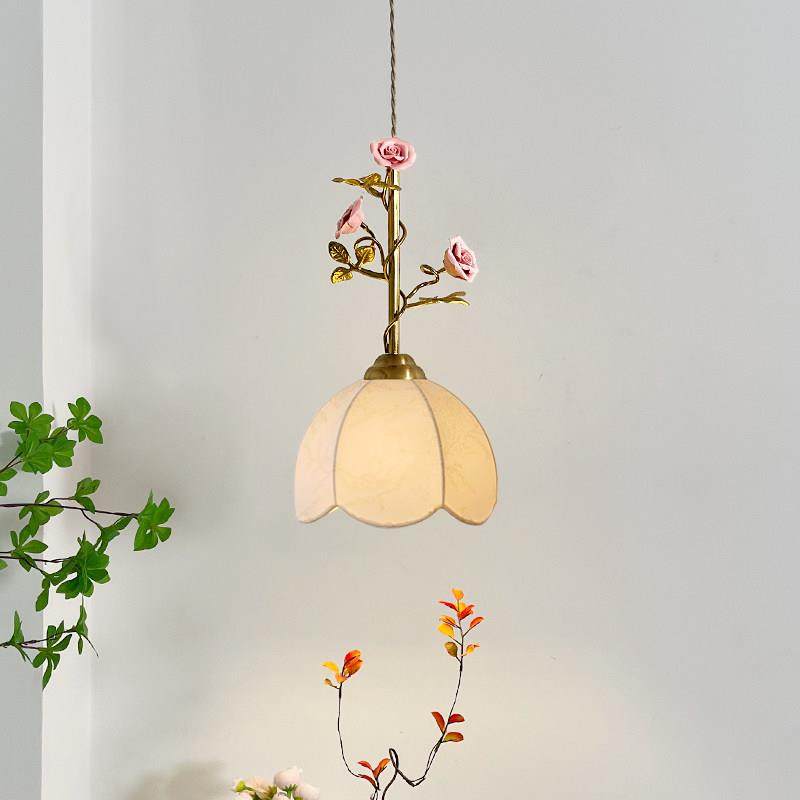法式田园印花布艺灯中古高级氛围感过道玫瑰花朵卧室灯床头小吊灯,家装灯饰光源,床头/玄关/吧台/过道吊灯,淘宝优惠券,粉丝福利购,淘宝优惠卷