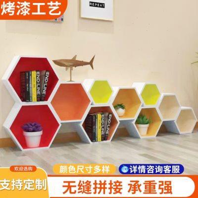 定制烤漆展示台六边形展示架蜂窝框架荣誉墙隔板镂空墙上置物架