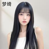 假发全头套女真人发丝空气刘海长直发自然封边蕾丝高端整顶假发套