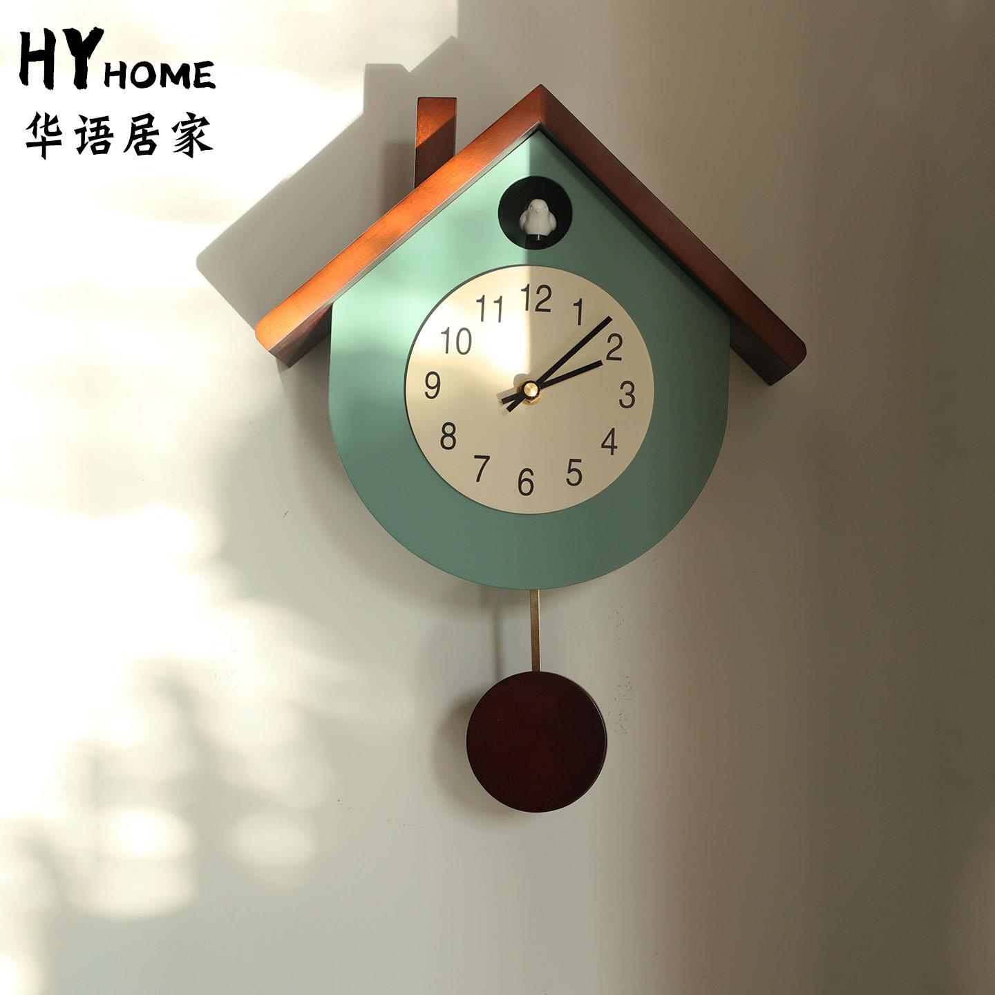 北欧创意实木布谷鸟挂钟客厅钟表儿童卧室温室报时咕咕挂墙时钟