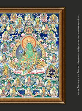 21二十一度母亲绿度母唐卡西藏热贡品手绘副本客厅入口壁画装饰挂