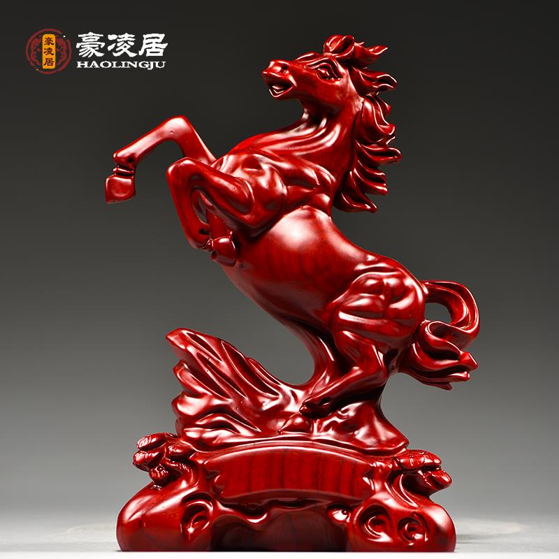 花梨木雕马到成功摆件实木质十二生肖马家居装饰摆设开 业工艺礼
