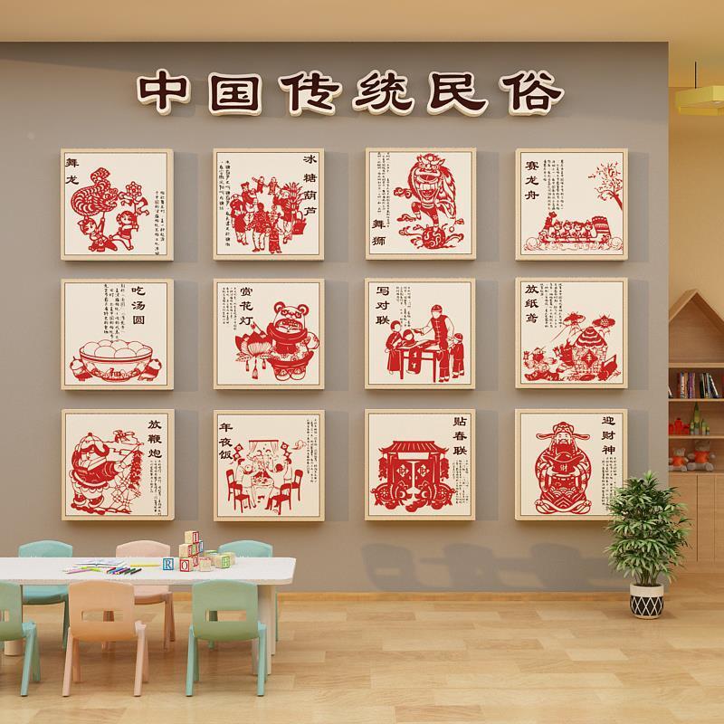 幼儿园环创中国传统民俗文化主题墙面贴装饰材料成品走廊楼梯布置