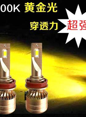 H11前雾灯黄金光LED客厅灯55W高亮黄色灯泡H8雨雾H9聚光汽车黄金