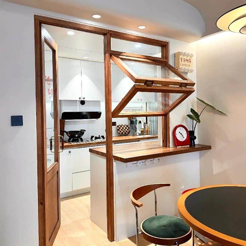折叠窗实木门窗左右推拉窗定制开 ??放式厨房门连窗上下提拉窗室