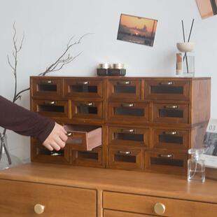 覆古木质桌面抽屉收纳盒柜子手工串珠工具收纳盒实木多层桌上收纳