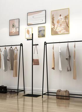 黑色衣架服装店专用展示架落地式铁艺童装货架女装挂衣杆陈列架子