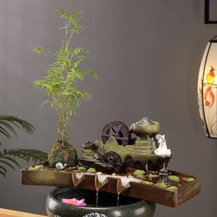 陶瓷流水摆件简约家居客厅招财循环水鱼缸石槽微景观造景装饰配件