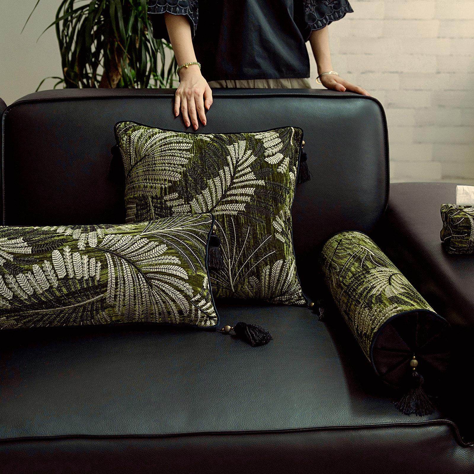 绿底奢金树叶绣花抱枕沙发靠垫客厅沙发抱枕套靠垫套可拆洗,居家布艺,靠垫/抱枕,淘宝优惠券,粉丝福利购,淘宝优惠卷
