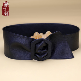 腰封女真皮头层牛皮黑色百搭时尚 大衣羽Z绒服宽腰带 软皮带配洋装