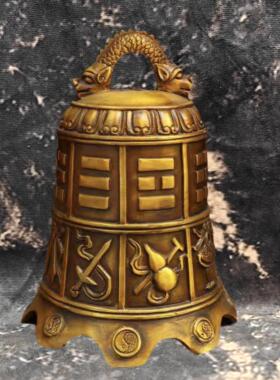 纯铜八宝钟寺院平安钟八仙法器铜钟摆件室内寺院六字真言八卦铃铛