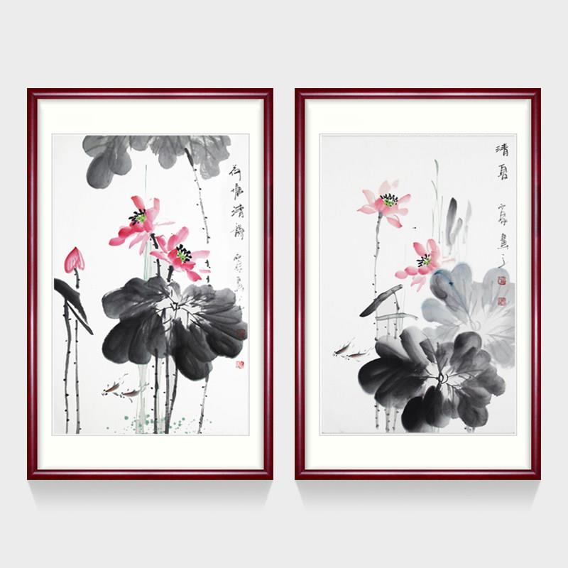 国画花鸟画客厅卧室挂画中式装饰画手绘竖幅玄关挂画水墨字画荷花