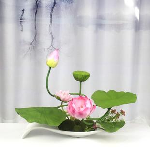 仿真花荷花盆景餐桌摆放花电视柜装饰花摆件中式假花套装家居绢花