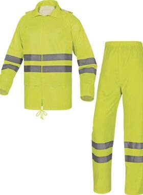 代尔塔407400 PVC涂层带反光条分体式荧光雨衣骑行电动车套装雨披