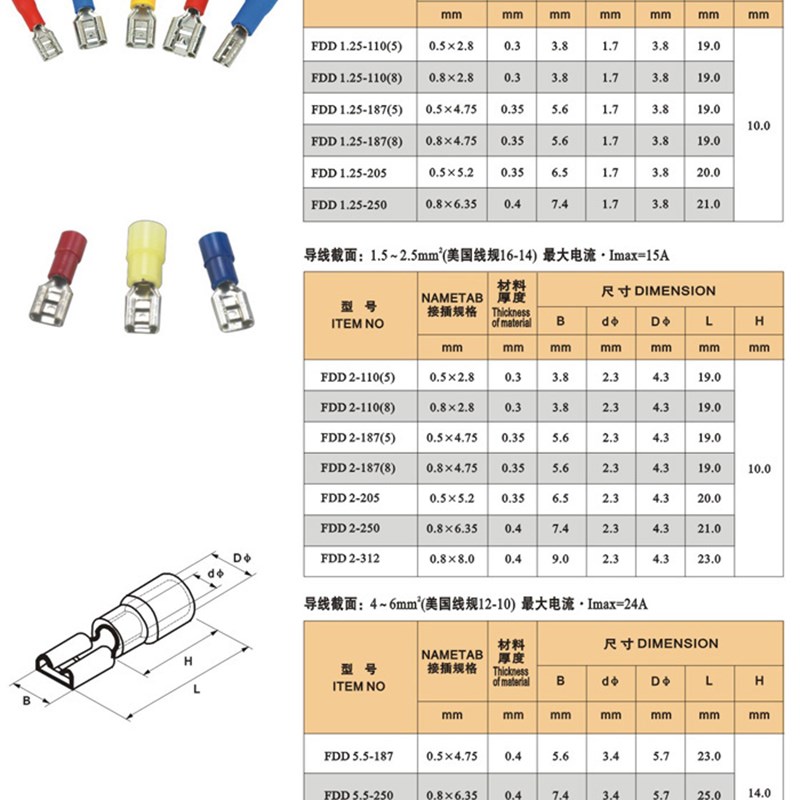 接线端子 FDD5.5-375冷压端子 母插簧式预绝缘端子 铜鼻子 线耳