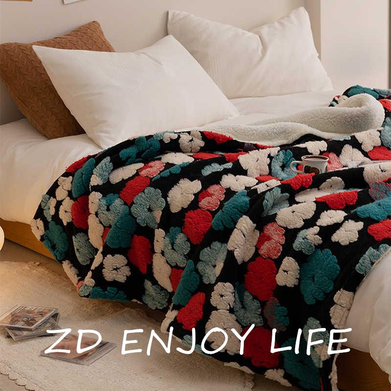 日本ZD复古雏菊羊毛绒提花毛毯单人羊羔绒毯子午睡沙发毯秋冬被子