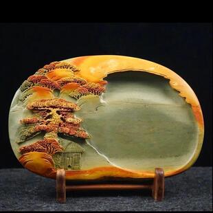 砚台端砚正宗肇庆天然原石礼品收藏精品人工浮雕绿端8寸10寸镇宅