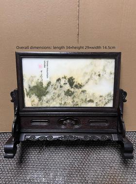 红木插屏鸡翅木云南天然大理石山水画水墨画砚屏摆件石屏风石台屏