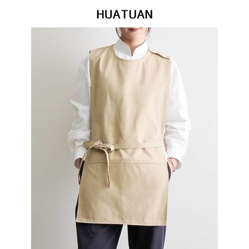 纯棉高档背心罩衫露营式烘焙理发师工作服餐饮奶茶店厨房围裙定制
