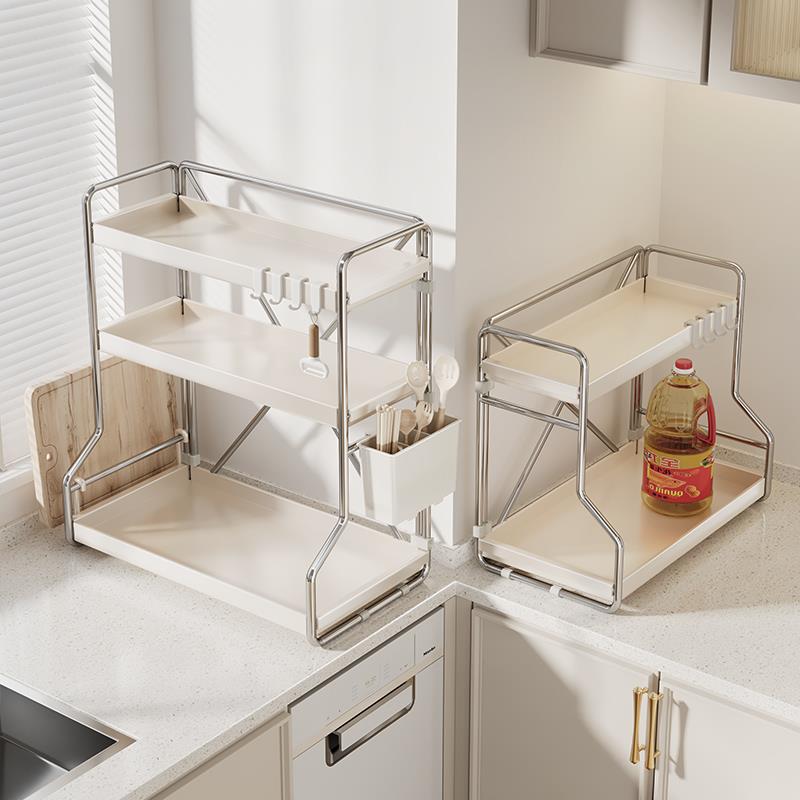 免螺丝不锈钢厨房调料置物架台面调料品架家用多功能调味罐收纳架