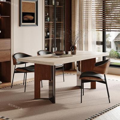 国补中古风洞石岩板餐桌椅组合现代简约2025年新款设计师家用饭桌
